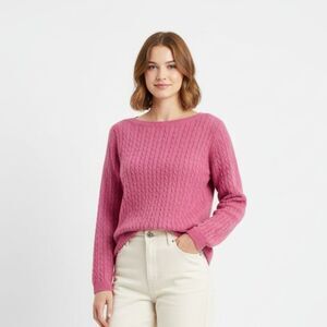 100% Cashmere Pink Ribbed Crew Neck Long Sleeve Sweater by Tweeds M